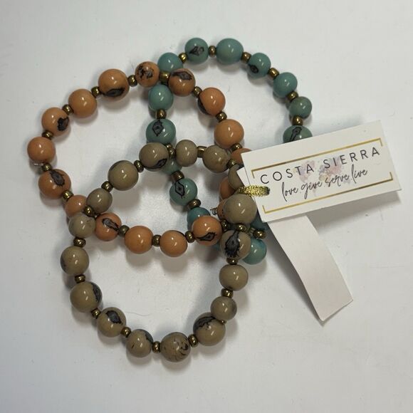 Costa Sierra Açaí Seed 3 Piece Stretch Bracelet Set New - Picture 1 of 7